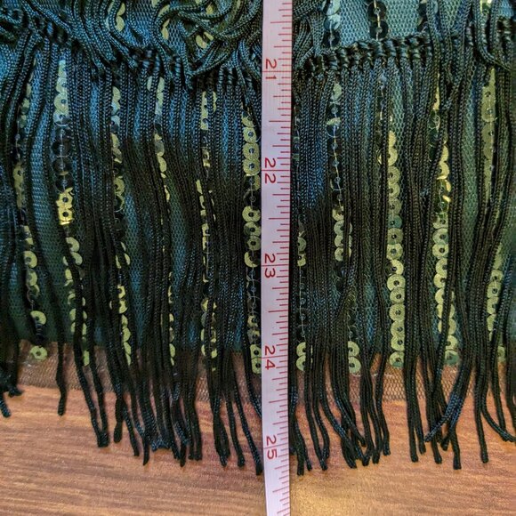 NWT 12th TRIBE Embroidered Mini Dress Small Green Sequins Fringe Flapper Tank - Picture 14 of 14